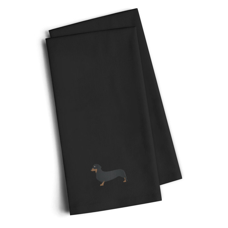 Cotton Embroidered Tea Towel Kitchen Towel, Black, 25" H x 16" W x 0.1" D
