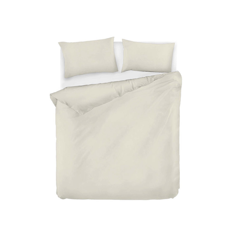 Ensemble de housse de couette 100% coton, Housse de couette double TG + 2 taies d'oreiller s, Crème