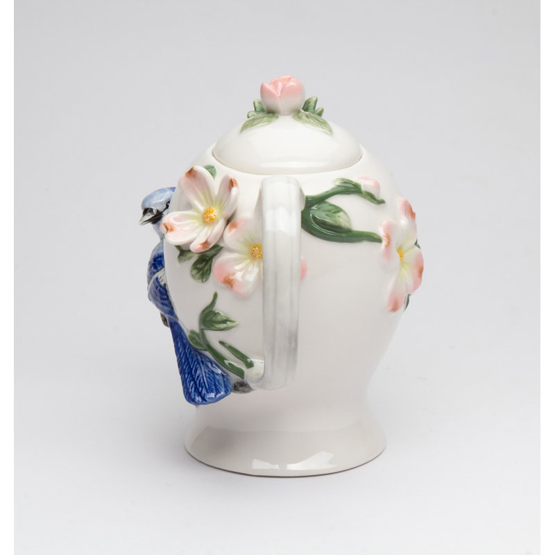 Fine Porcelain Blue Jay Teapot- 6"H