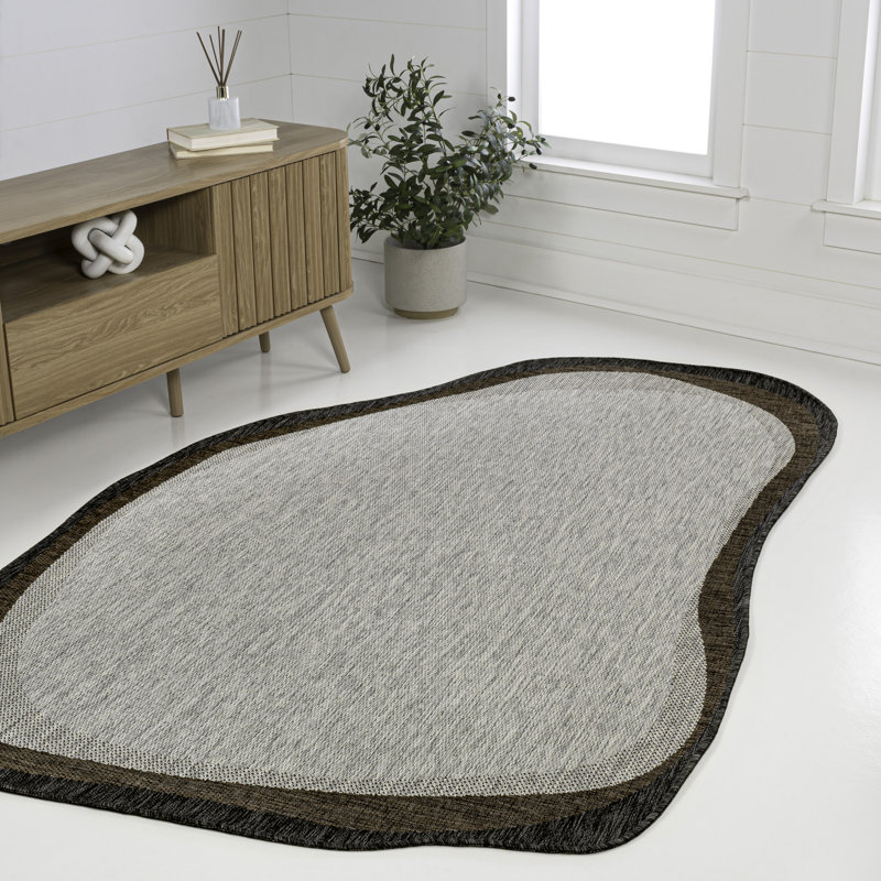 Oneva Modern Rustic Abstract Gray/Black Indoor/Outdoor Rug, Novelty 9' x 12'