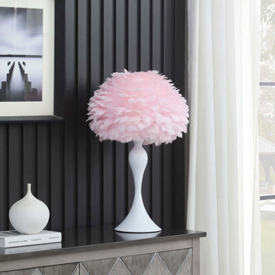 Florann 23.5 Inch Metal Glam Feather Table Lamp, Candlestick, 40W