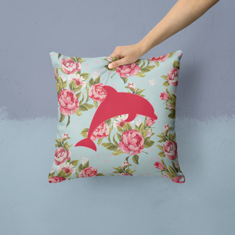 Coussin décoratif intérieur/extérieur bleu roses de l’élégance shabby dauphin, H 14 po x l 14 po x P 4 po