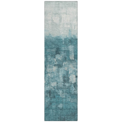 Machine Washable Indoor/Outdoor Xhevrie Teal Rug