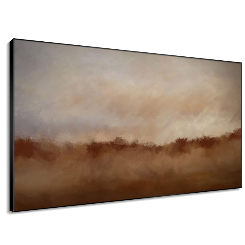 Rustic Abstract Landscape Neutral Beige and Brown Home Decor Extra Large Framed Wall Art Print (Frame Assembly Required)
