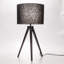 Lampe de table trépied en métal noir avec abat-jour en jute Modern Home