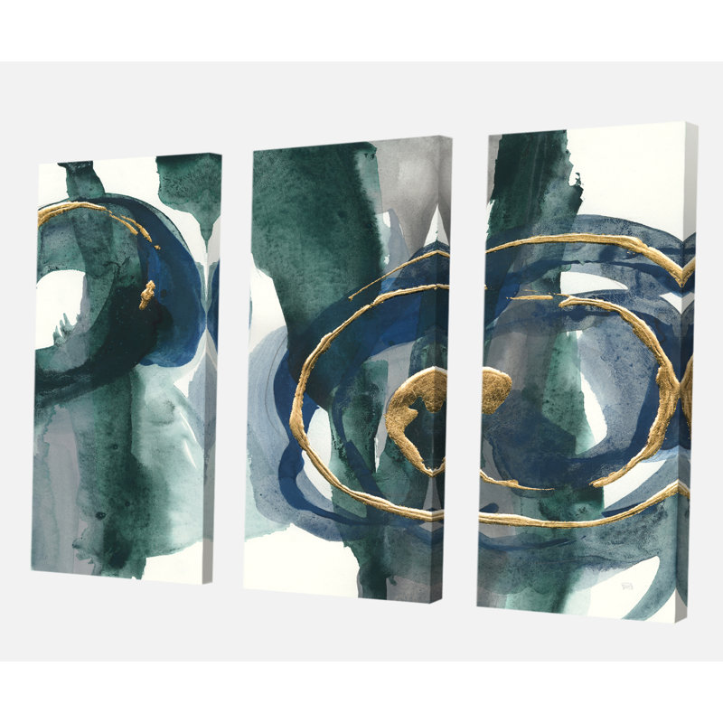 Mettalic Indigo and Gold III - 3 pièces, reproduction d'art sur toile tendue, H 40 po x l 60 po x P 1 po