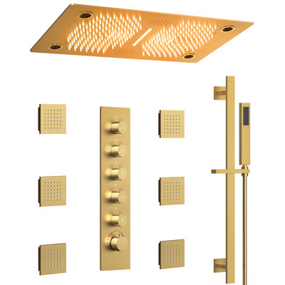 LED Thermostatic Shower Faucet,Slide Bar Shower Head with Bluetooth Music
