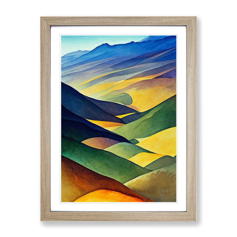 Painting of a Mountain Landscape No.3 - Wall Art, 66cm H x 48cm W, Oak Framed