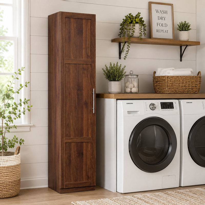 Grande armoire de rangement pour salle de bain avec 6 tablettes et 6 tablettes latérales, rangement autoportant avec portes et 2 tablettes réglables