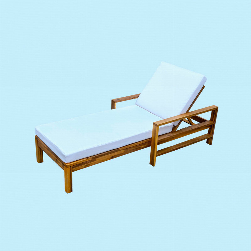 Chaise longue d'extérieur à dossier réglable en bois d'acacia, Beige