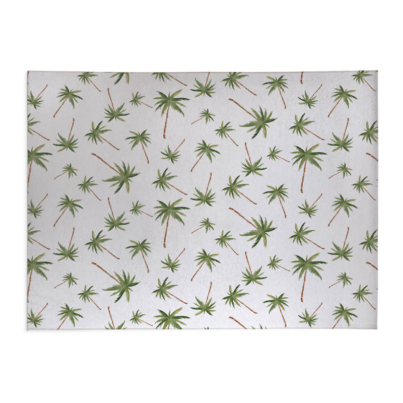 Tapis de cuisine antidérapant Summer Palms, Blanc, Rectangle 5 pi x 7 pi