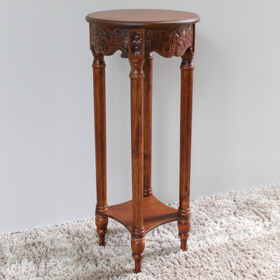 International Caravan Carved Round Tall Plant Table International Caravan Carved Round Tall Plant Table