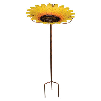 25" Handmade Glass Bird Bath and Feeder Stake for Garden Landscapes