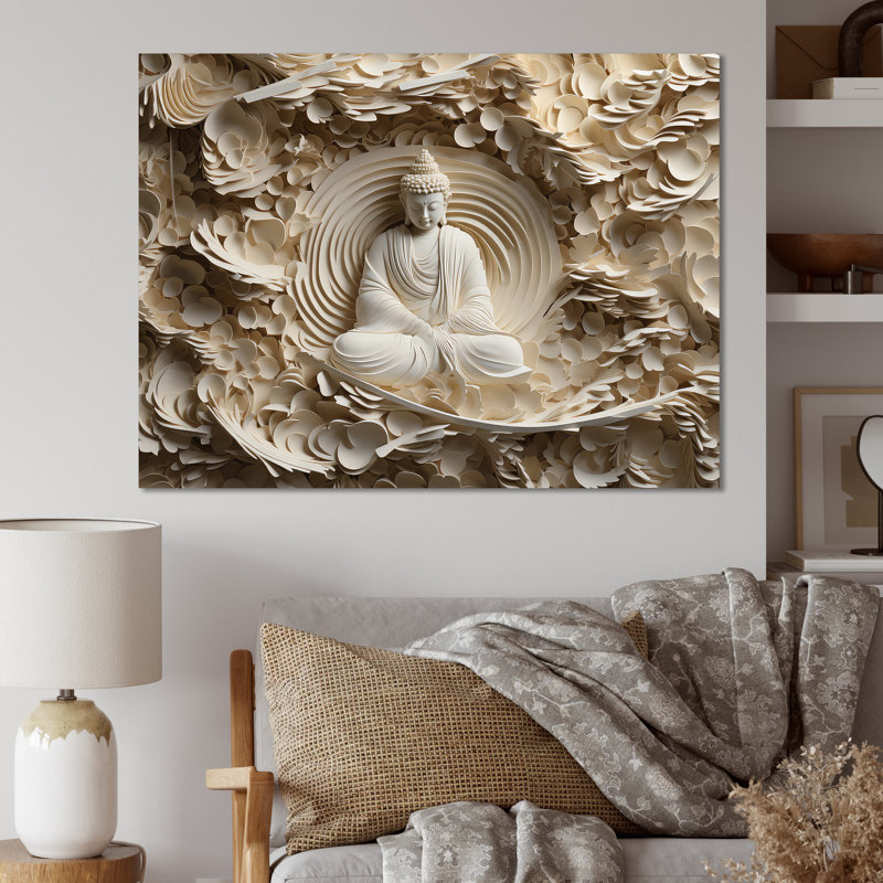 Simple bouddhisme Statue I - art mural bouddhisme pour le salon, H 34 po x l 44 po, Toile tendue, Sans cadre