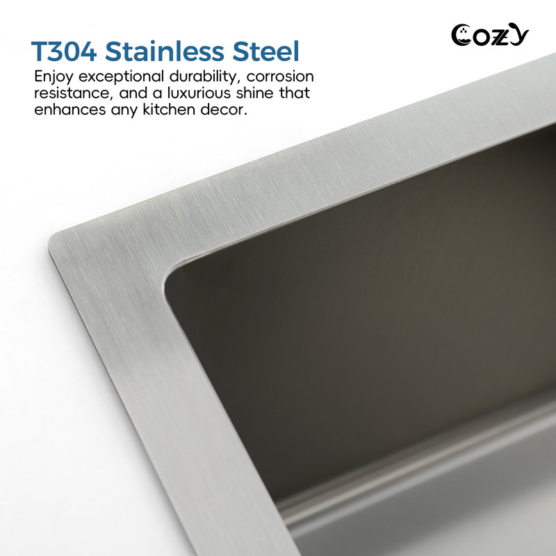 33" L Undermount Single Bowl Stainless Steel Kitchen Sink with Basket Strainer, Brushed Nickel
