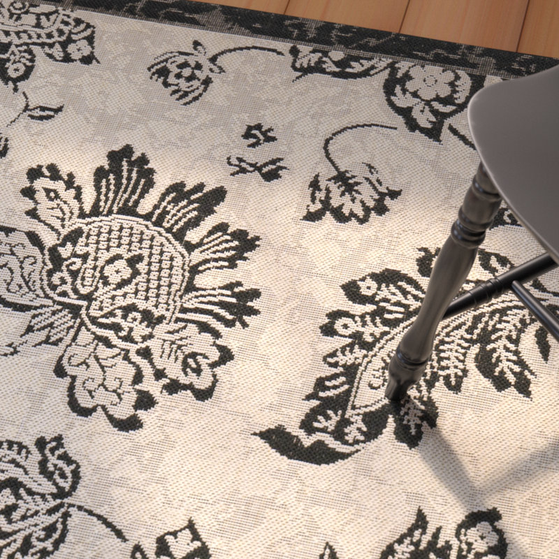 Arneshia Creme/Black Indoor/Outdoor Area Rug, Rectangle 6'7" x 9'6"