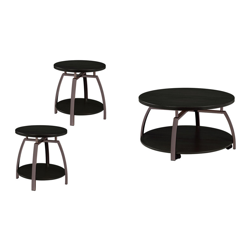 Ensemble de table ronde 3 pièces avec 3 tablettes ouvertes gris anthracite foncé