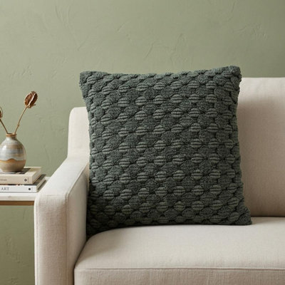 20" Green Cotton Throw Pillow With Texture