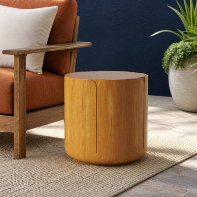 Table d'appoint intérieure ronde 19,29 po H, tabouret de jardin moderne en grain de bois, robuste MGO (oxyde de magnésium) imperméable, table sans assemblage pour patio, jardin, cour arrière, salon (couleur bois)