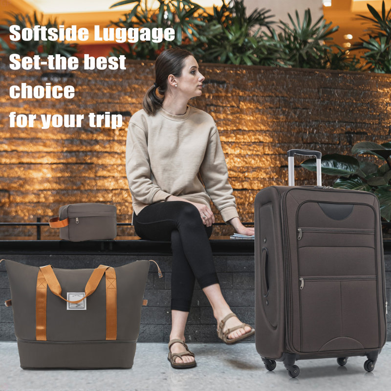 Softside Luggage Expandable 3 Piece Set Suitcase With Duffel Bag Upright Spinner Softshell Lightweight Luggage Travel Set