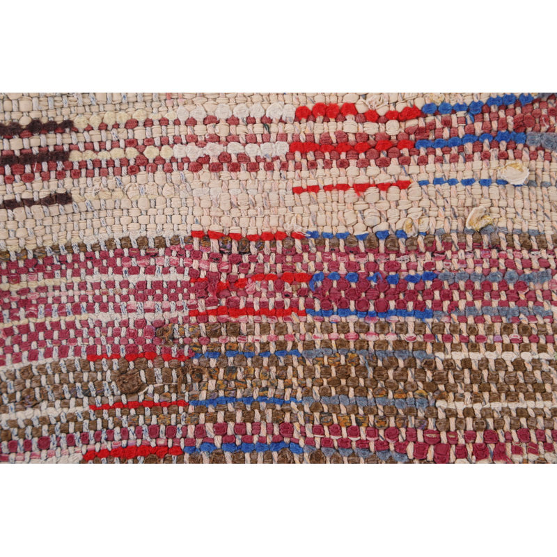 Tapis décoratif en laine de conception unique noué à la main des années 1960 de 5 pi 4 po x 6 pi 1 po en rouge/blanc/bleu