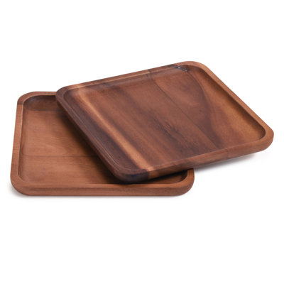 Assiettes carrées en bois d'acacia moyen