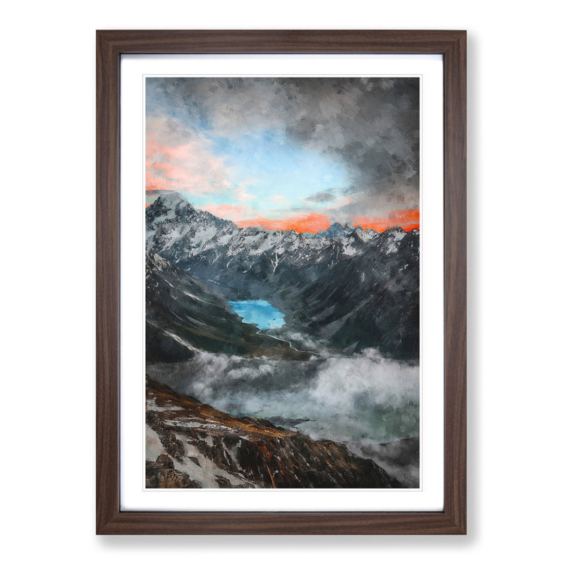 Mount Cook New Zealand - Picture Frame Painting Print, 63cm H x 45cm W x 2cm D, Walnut Framed