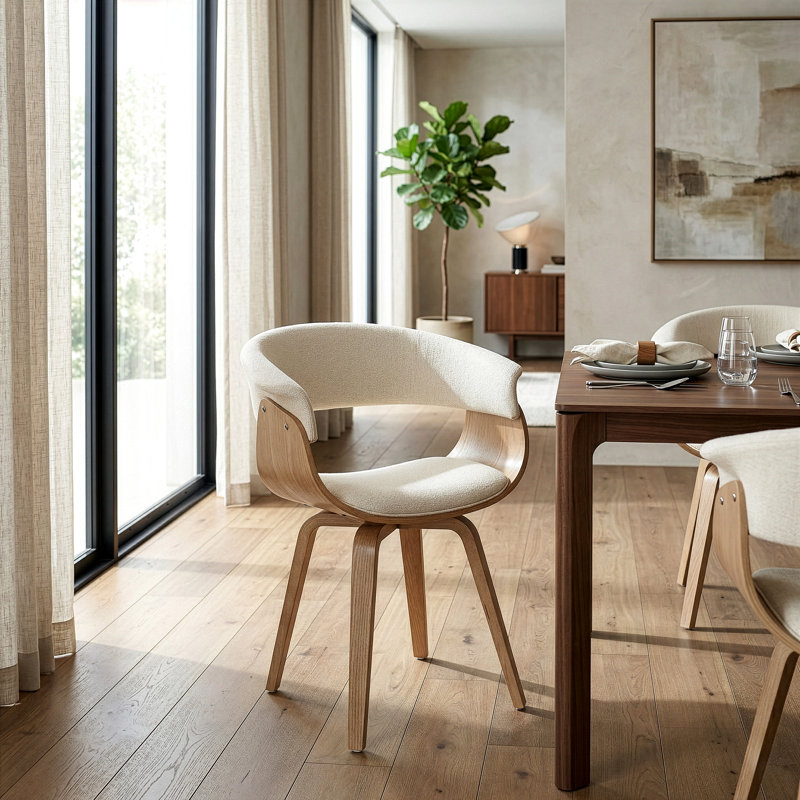 Berkeley Beige Upholstered Fabric Dining Chair with Natural Wood Accent Legs