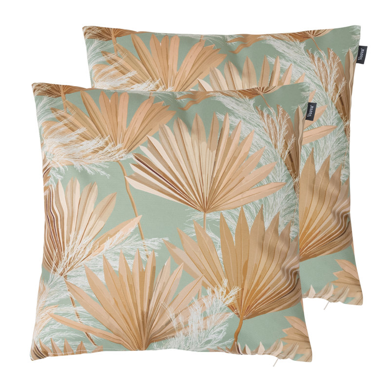 Bean Bag Bazaar Pampas Leaf Print Indoor-Outdoor Cushion, Pack of 2, Multicolour