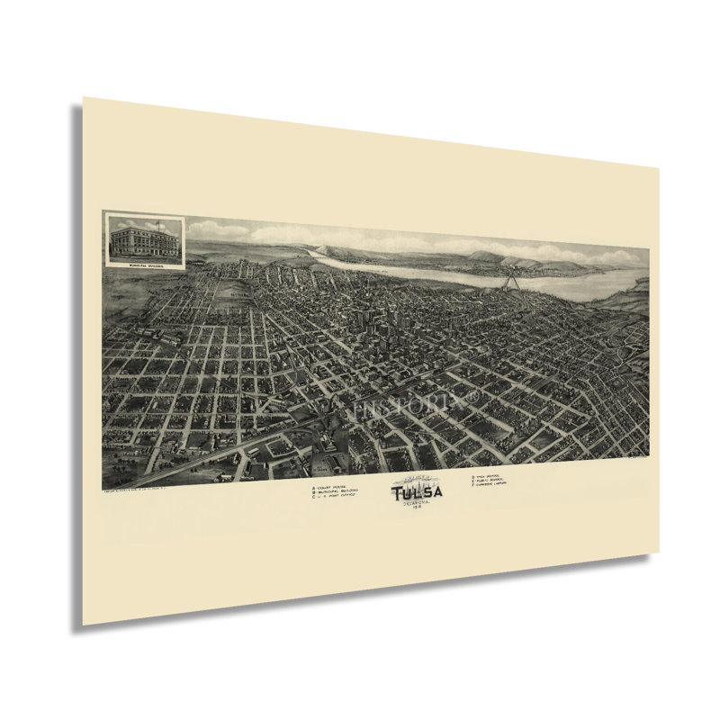 Carte de Tulsa, Oklahoma, en 1800, L 36 po x H 24 po