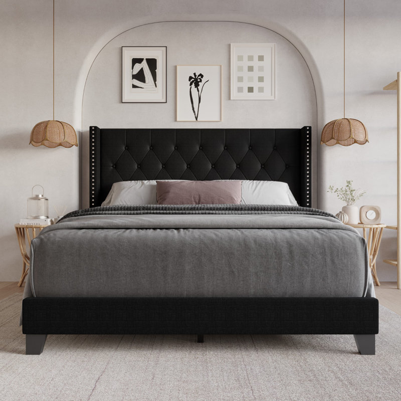 Lit tapissier Ameire, Noir, Double