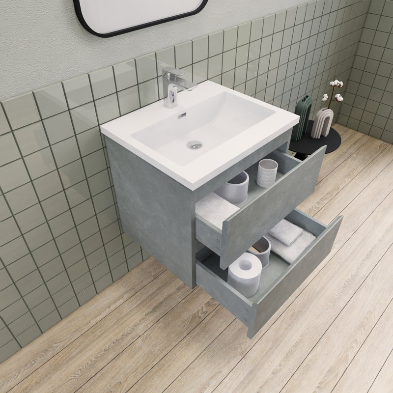Meuble-lavabo flottant moderne simple Alcester Ivy Bronx, Gris ciment