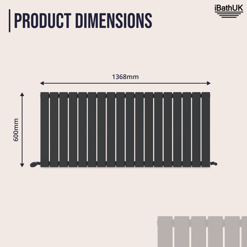 iBathUK Belgravia Horizontal Single Slim Flat Panel Radiator, 60cm H x 136.8cm W x 5.2cm D, Grey