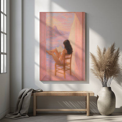 1pc Framed Canvas Wall Art Prints Poster, Retro Coquette Bikini Poster Sensual Feminist Wall Art of Woman Reading by the Sea Art Posters Canvas Print Painting for Living Room Bedroom Office Bathroom Dorm Home Decor, Ready To Hang
