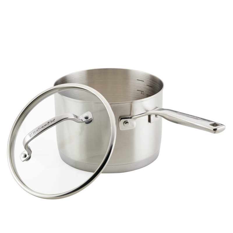 KitchenAid 3-Ply Base Stainless Steel Saucepan with Lid, 3-Quart