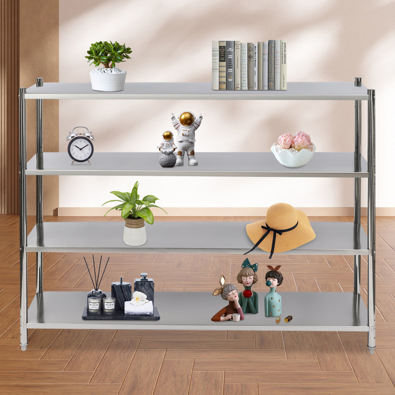 4 Tier Stainless Steel Adjustable Shelving, 70.07" H x 58.07" W x 16.73" D
