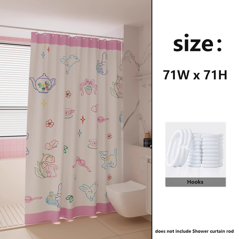 Rideau de douche en polyester, Blanc / Rose