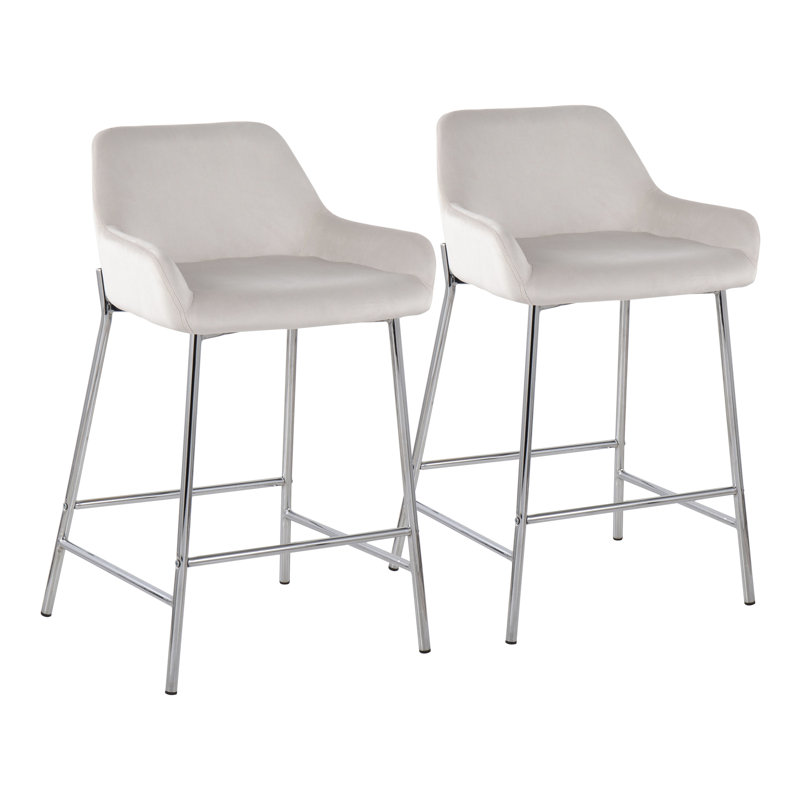 Cassiopeia Upholstered Counter Stool with Metal Frame, White/Black, Counter Stool (24.5" Seat Height)