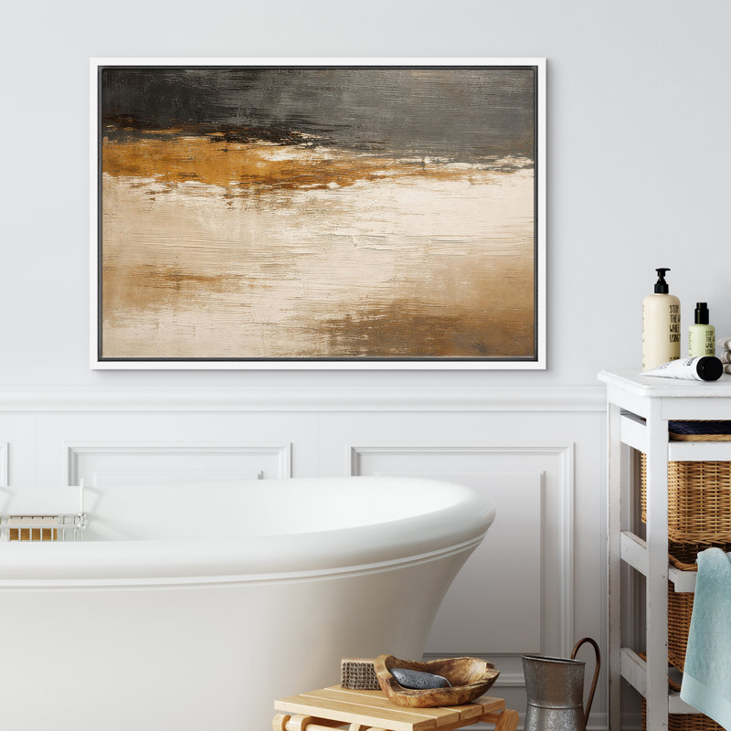 «Neutral Abstract Earth Tone Horizon Composition», reproduction d'art encadrée sur toile, H 24 po x l 36 po, Blanc