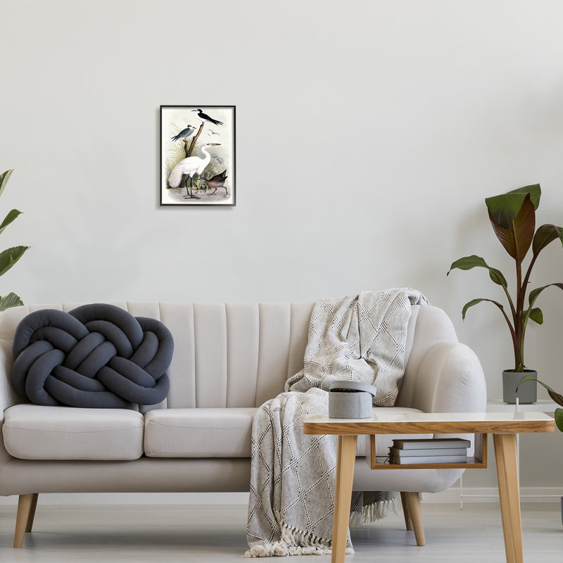 «Varied Crane Birds Gathered Riverbank Stream Botanicals» par Piddix - peinture à cadre flottant sur toile