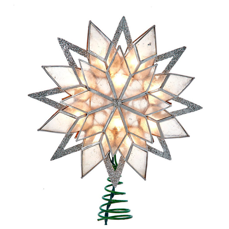 Silver Glitter Capiz Star Tree Topper with Warm White Lights