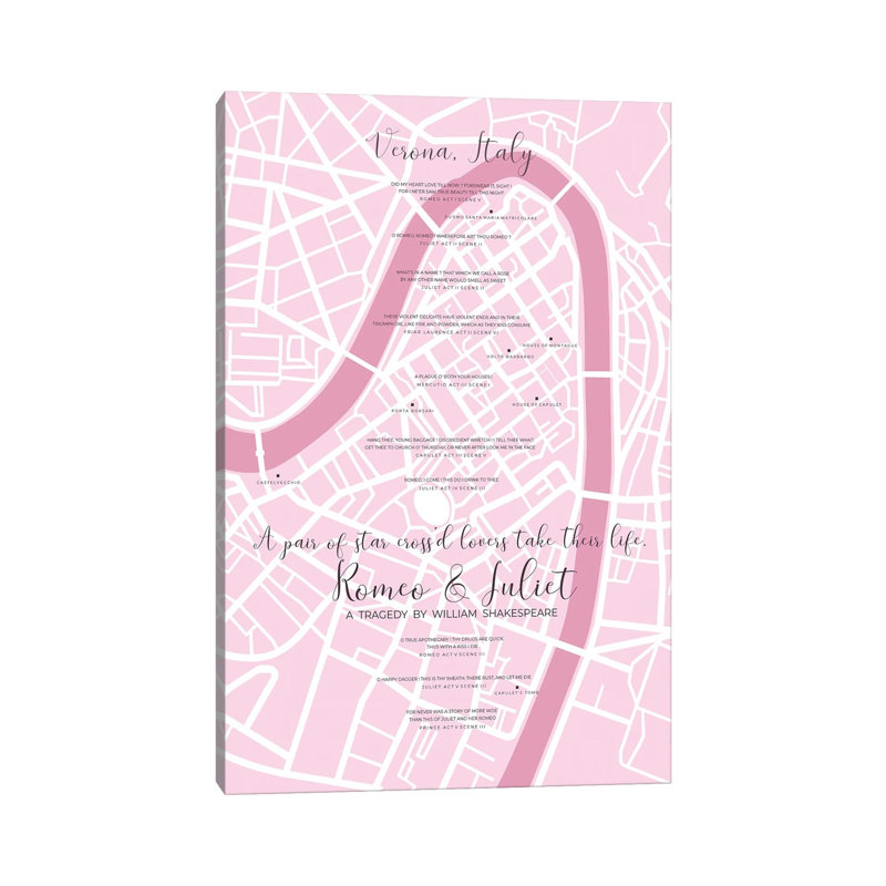 Romeo and Juliet Verona Infographic 1 Piece Wrapped Canvas Wall Art, 20.32 cm H x 30.48 cm W