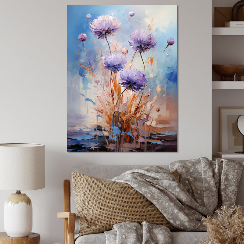 Bleu et mauve, symphonie de bleuets sur toile, Toile tendue, H 44 po x l 34 po x P 1,5 po
