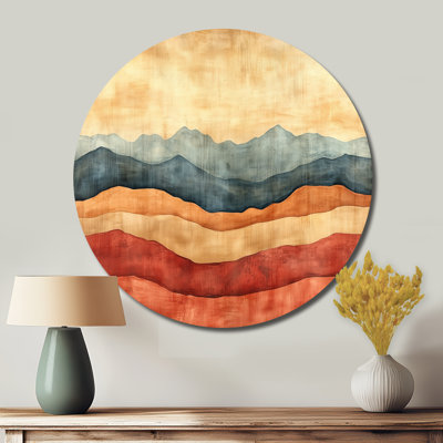 Desert Horizon In Rust And Clay - Abstract Landscapes Round Metal Wall Decor