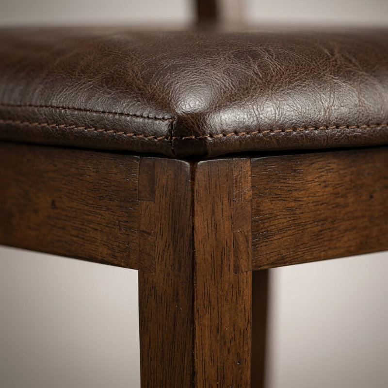 Ensemble de table à manger rectangulaire en bois massif au fini acajou, revêtement en similicuir, rallonge papillon et 4 chaises en similicuir