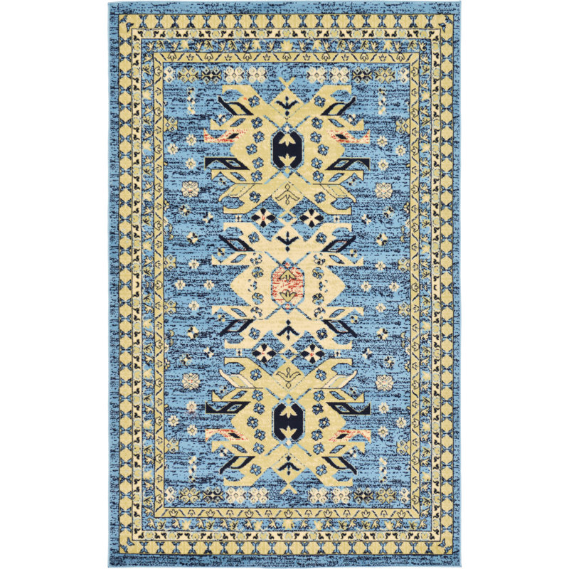 Tapis oriental bleu clair Eesi, Rectangle 7 pi 1 po x 10 pi