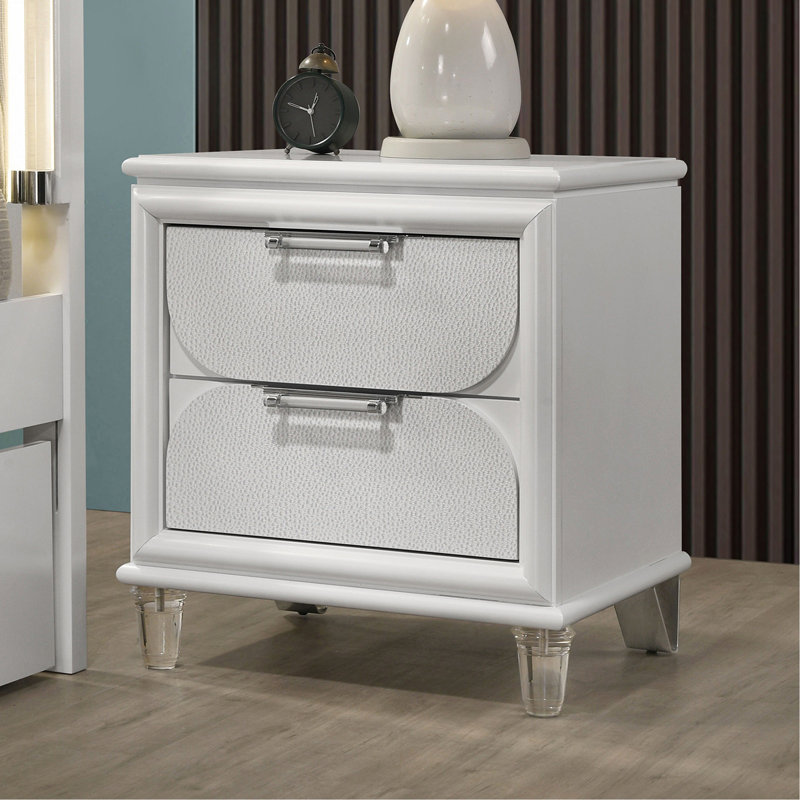 Table de chevet avec tiroirs, Blanc