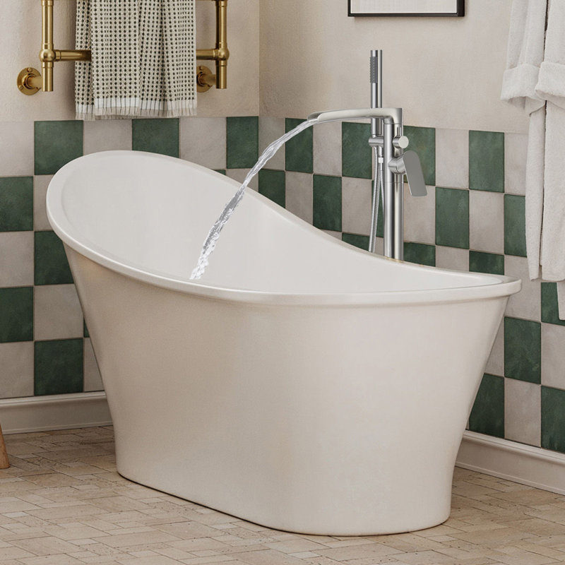 37-1/2" Solid Brass Floor Mounted Bathtub Faucet Freestanding Tub Filler with Handheld Shower, Brushed Nickel