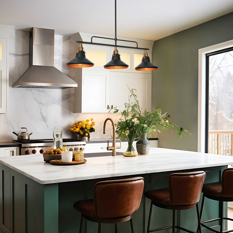 Luminaire suspendu pour îlot de cuisine 3 lumières noir / or Germanton