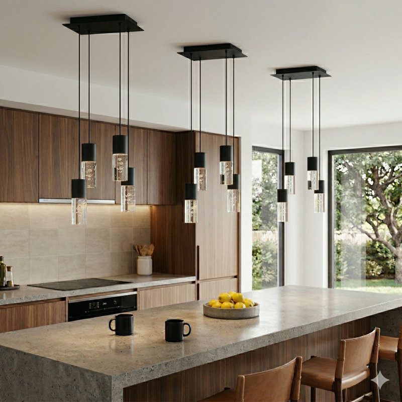 Luminaire suspendu cylindrique 4 lumières DEL Andromedae, Noir